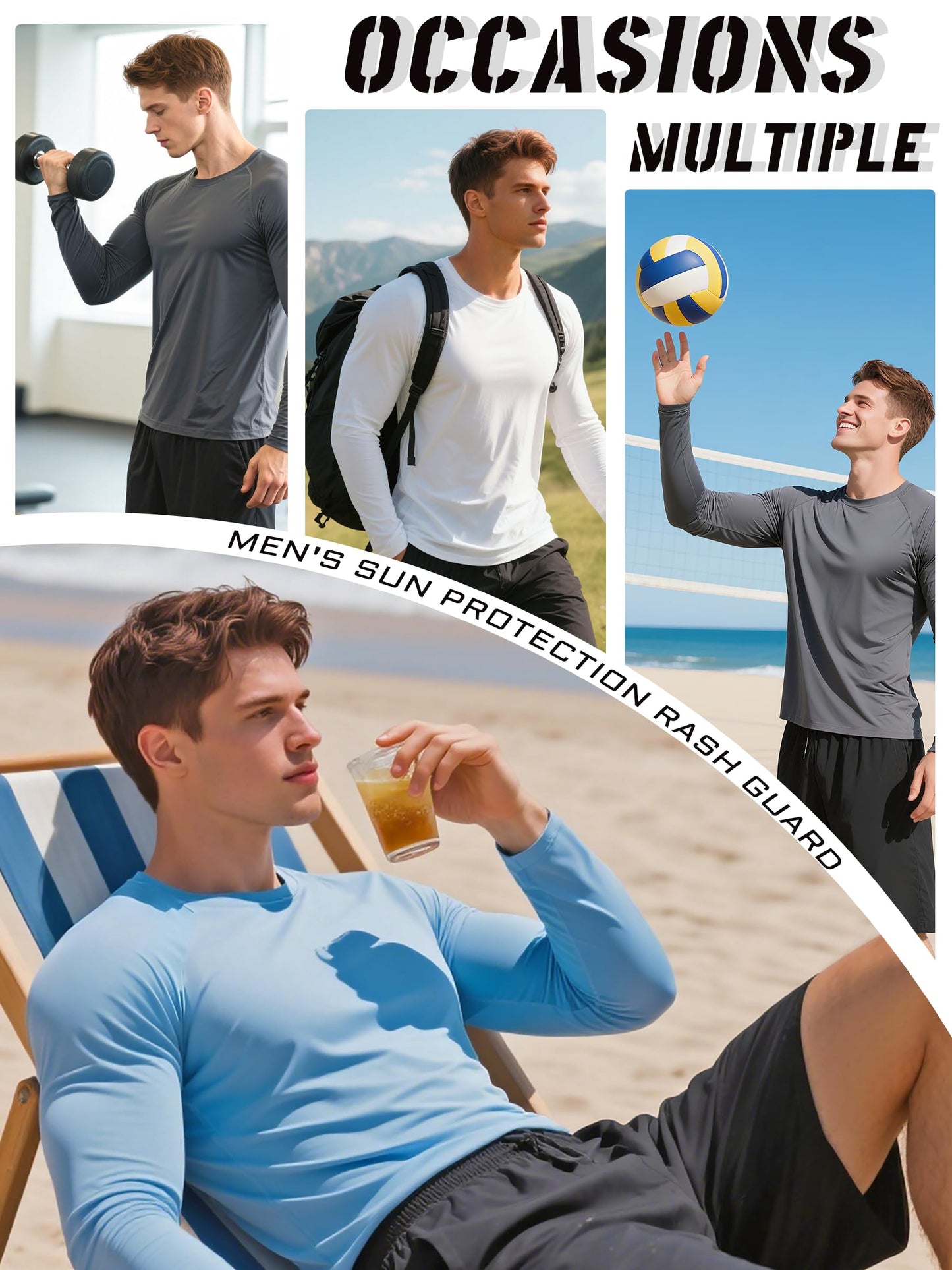 KEFITEVD Rash Guard for Men Long Sleeve Crew Neck T-Shirts UV Protection Active Shirts Lightweight Workout Shirts Hiking Shirt Quick Dry Fluorescent Green