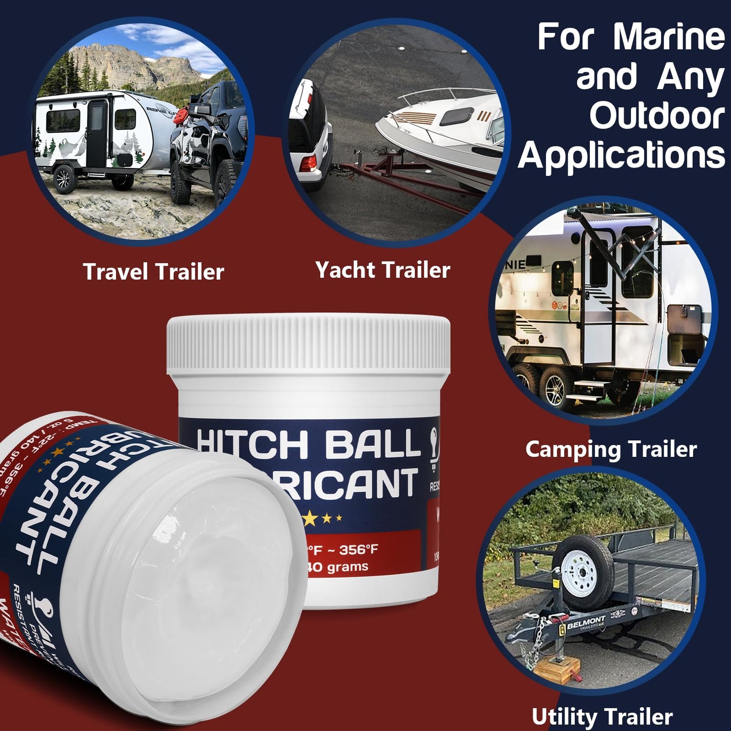 BTAS Trailer Hitch Ball Lubricant Waterproof Grease with PTFE 5oz,Reduces Friction & Wear & Noise on Tow Hitch Mount Balls,King Pins,Hitch Locks,Jacks,etc.
