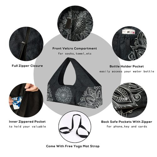 BagYG Yoga Mat Bag-Large with Strap,Zipper and Pockets Bags Carriers Fits All Your Stuff for Women Most Size Mats,Mandala Black,30''x9''x11''(BagYG-31086384)