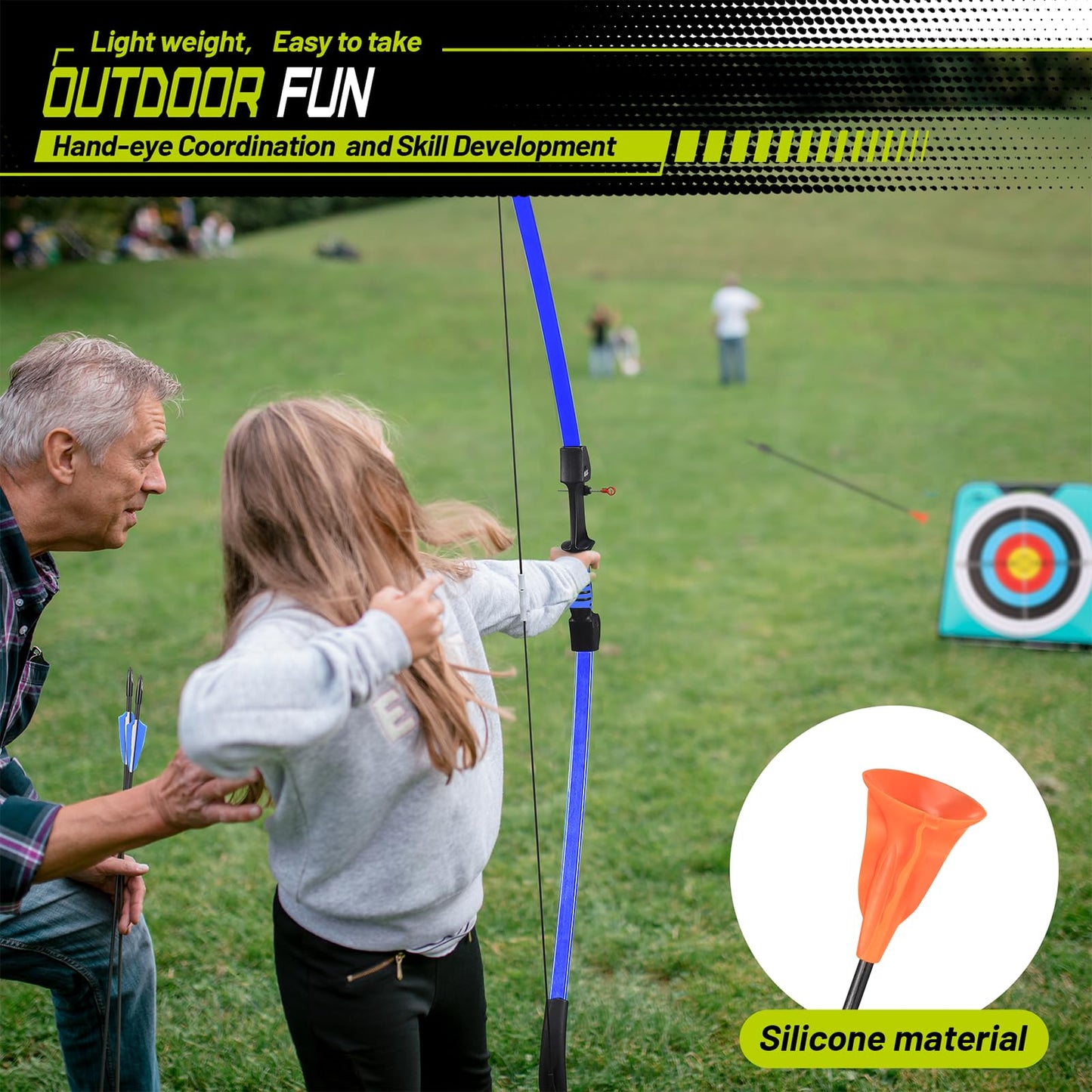 crazymouse Bow and Arrow for Teens Beginners Adults Recurve Bow Set 8 Arrows 5 Target Face Archery Longbow Kit Backyard Games Gift for Outdoor Sports (Blue Archery Bow Set)