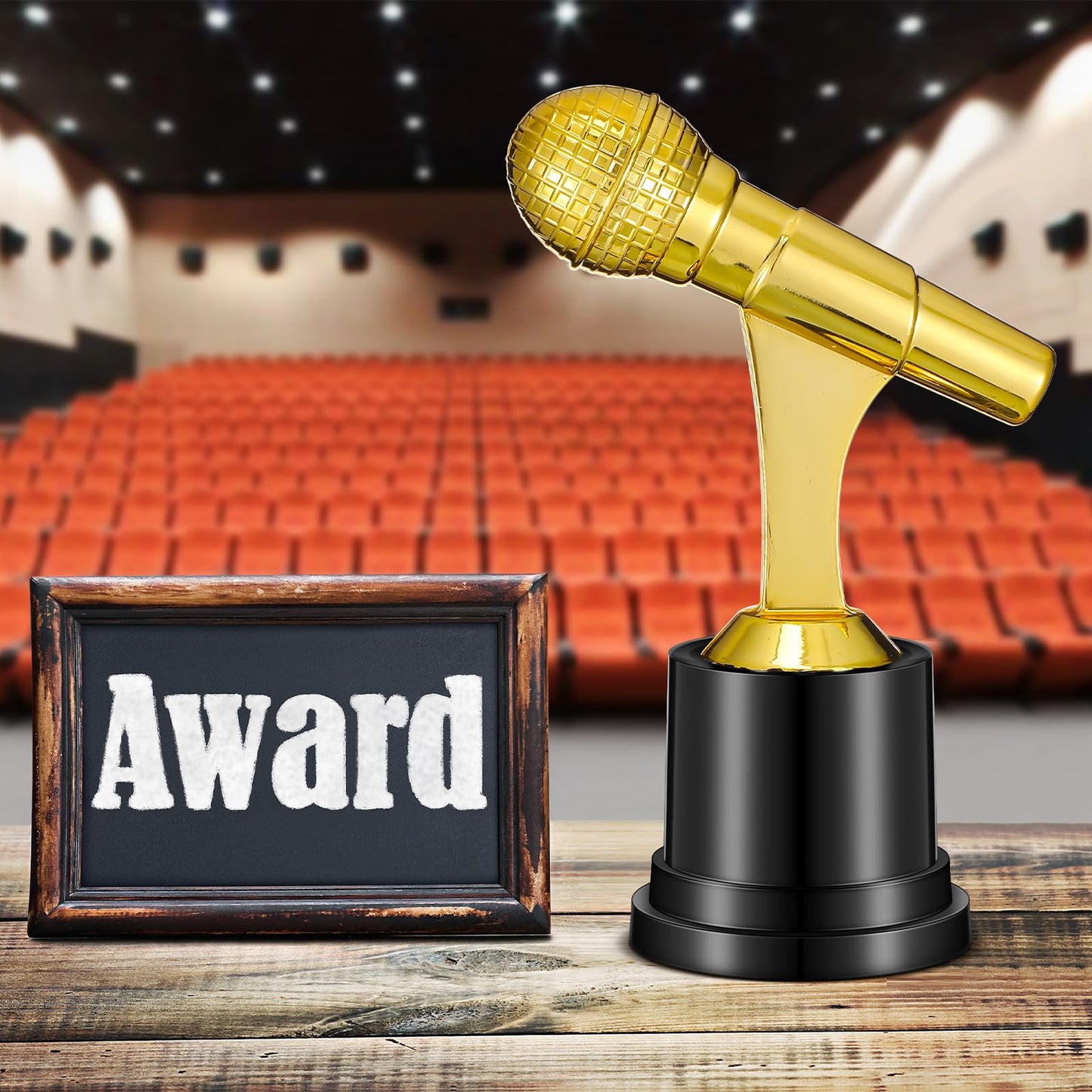 Tondiamo Small Trophy Celebrate The Top Award 6 Inch Tall Plastic MVP Funny Game Small Trophy and Awards for Employees Boss Custom Competition Gifts(Microphone)