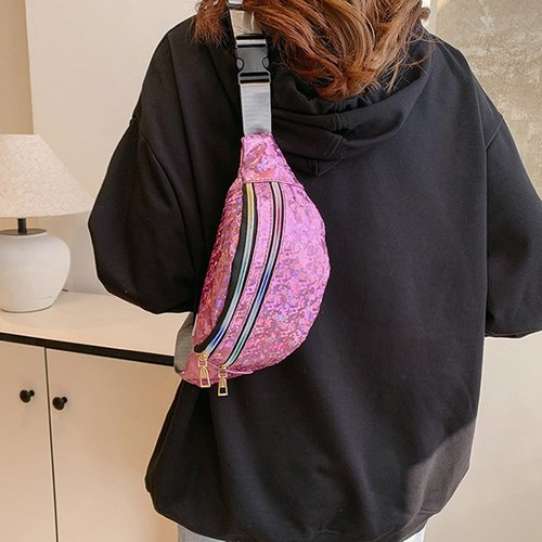 eYLun Women Holographic Fanny Pack Belt Bag Crossbody Bag Waist Bag Waterproof Waist Packs Bumbag Running Traveling Pink