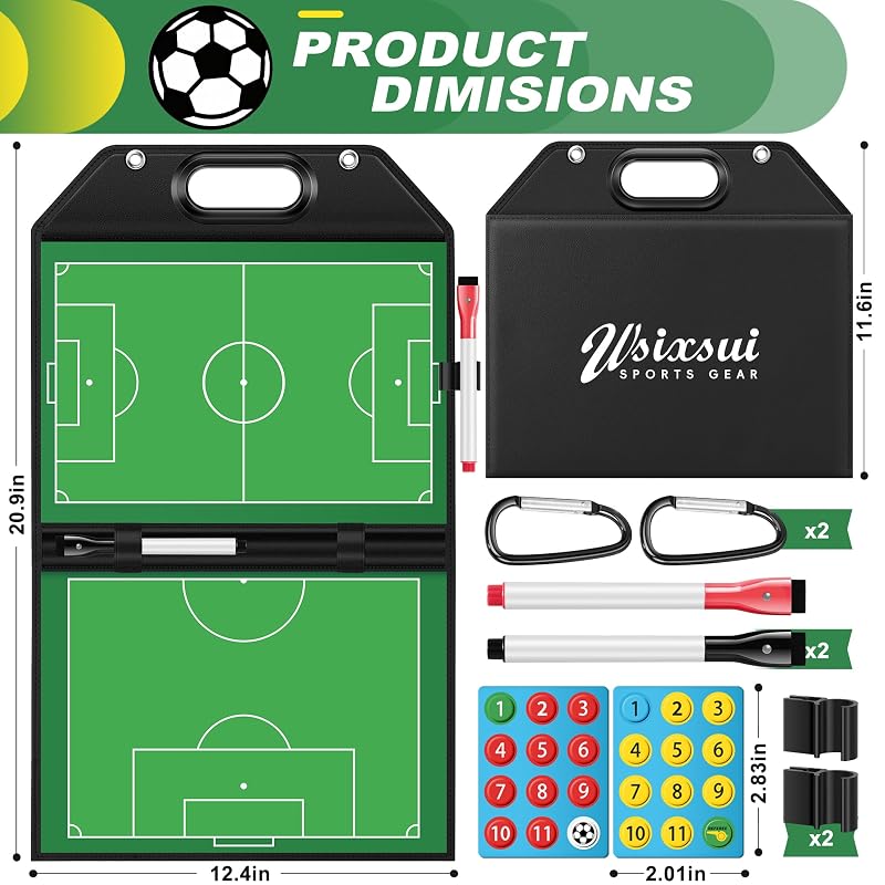 Foldable Soccer Coaching Board with Handle - Dual-Sided Magnetic Playboard (Variation: Soccer)