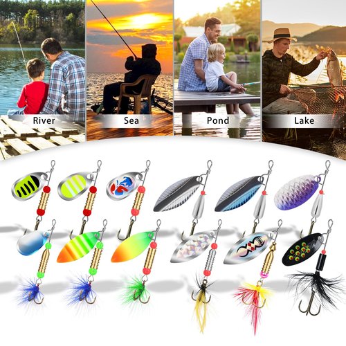 TRUSCEND Well-Made Rooster Tail Fishing Lures with Flash Copper Body and Blade, Two-Way Spinning Spoons System Fishing Spinners for Jigging, Freshwater Crappie Jigs, Blade Bait for Bass Trout Walleye