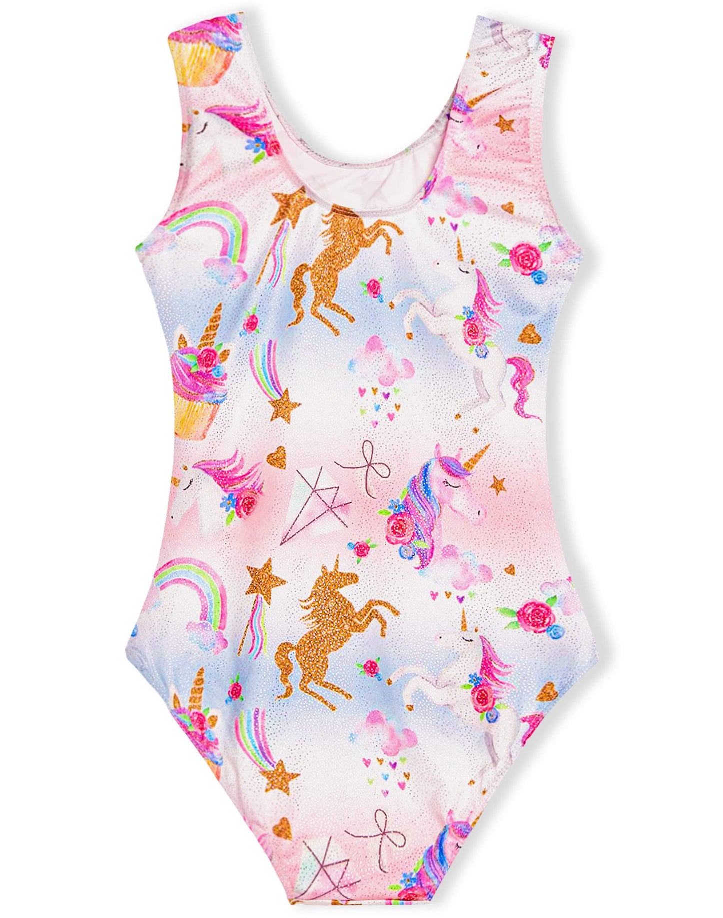 Domusgo Leotards for Girls Gymnstics Size 10 12 Years Old One Piece Sleeveless Shiny Rainbow Unicorn Athletic Activewear