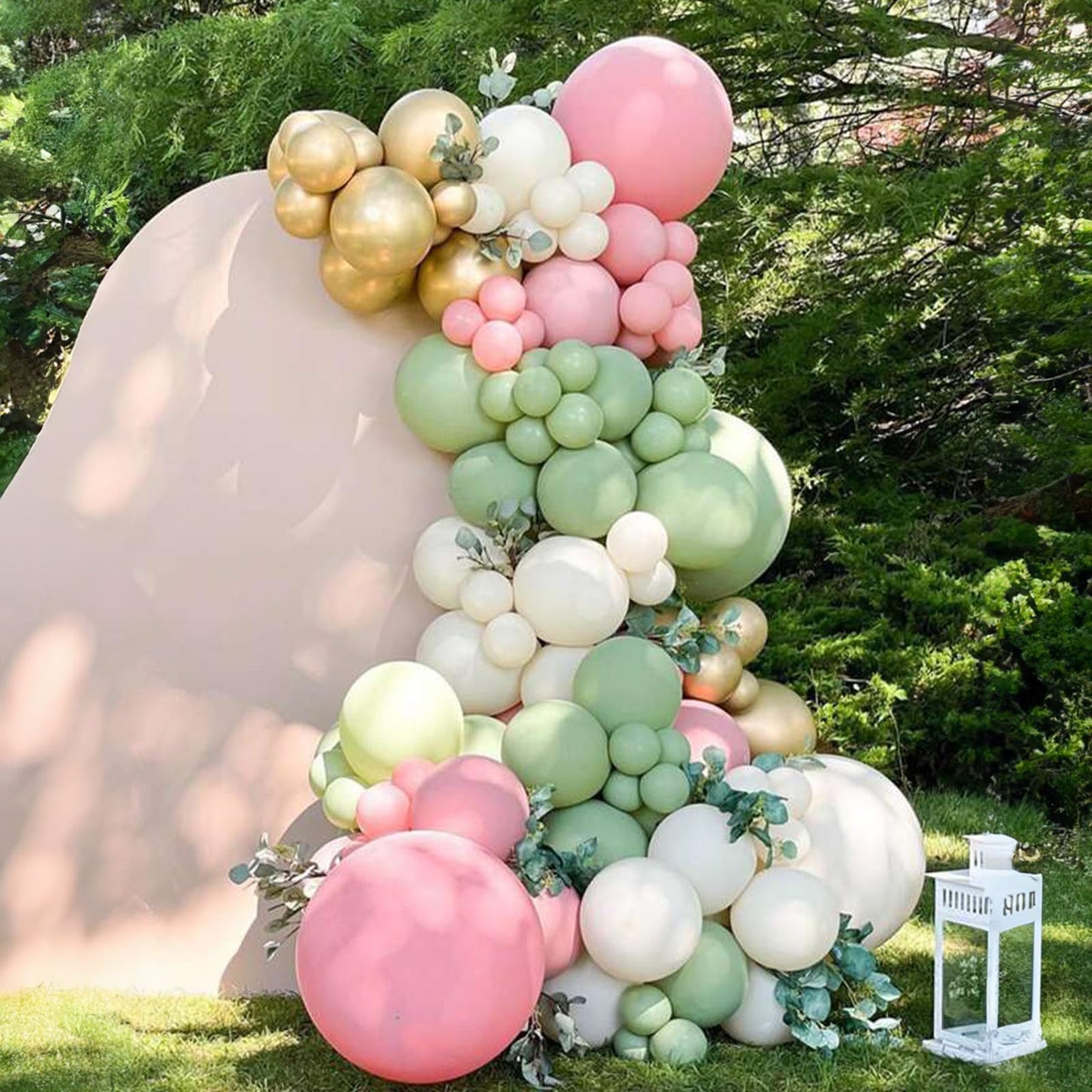 Sage Green Pink Balloon, 60 Packs 12 Inch Olive Green Pink Balloon with Sand White Metallic Gold Balloons for Floral Fairy Wildflower Baby Shower Birthday Woodland Garden Tea Party Party Decorations