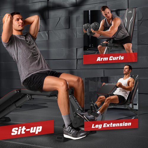 FLYBIRD Workout Bench with Leg Extension and Preacher Curl Pad, Foldable Weight Bchen for Home Gym, 800LBS Weight Capacity Exercise Bench for Full Body Strength Training