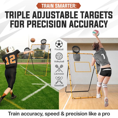 THNDRBOUNCE Adjustable Volleyball Rebounder Net - Volleyball Training Equipment with 3 Targets for accuracy, Sandbags, Carry Bag - Football Rebounder, Versatile Lacrosse Rebounder Net for Volley ball.