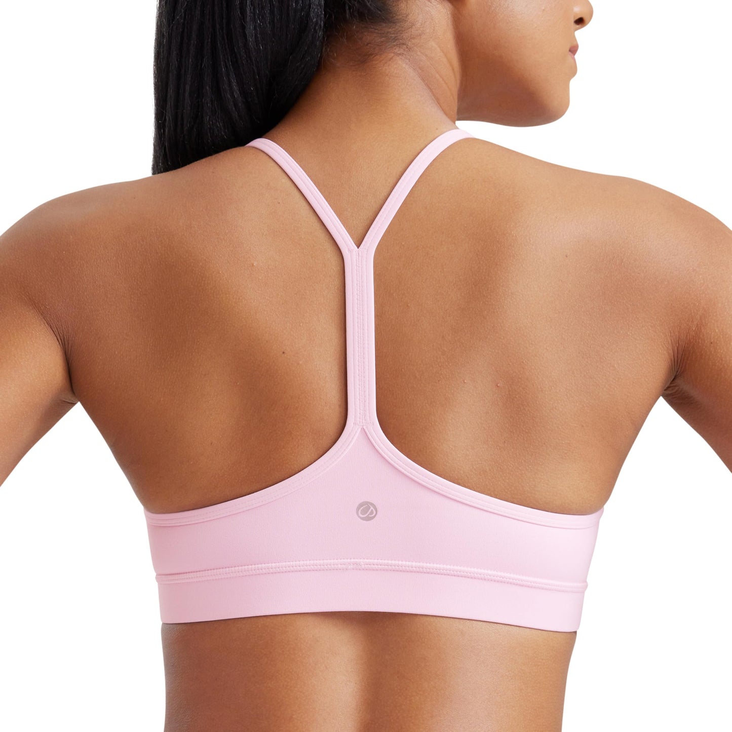 CRZ YOGA Butterluxe Y Back Sports Bras for Women - Padded Racerback Low Impact Spaghetti Thin Strap Workout Yoga Top Pink Peony X-Small