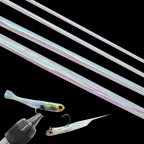 4pcs Mylar Tubing Fly Tying, 2/4/6/8mm Pearlescent Braid Tube Set for Fishing, Holographic Hollow Round Cord, Fish Pattern, Polyester Materials, 1 Meter Long Per Size