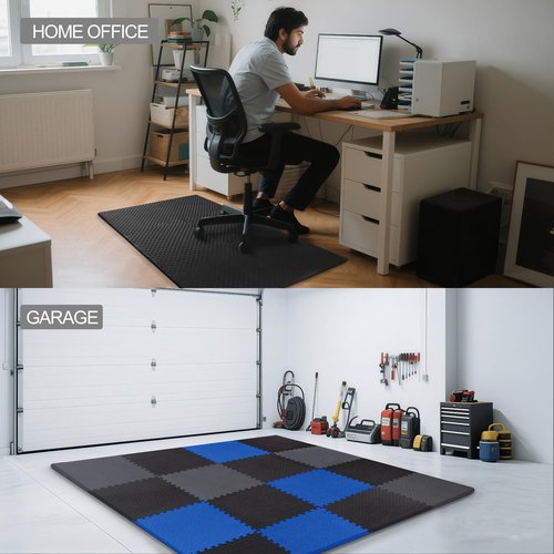 Elevon Puzzle Exercise Gym Flooring Mat, 1" Thick EVA Interlocking Foam Tiles Workout Mat for Home Gym, Fitness Equipment, MMA, Gymnastics, 6 Tiles Shock-Absorbing Exercise Mat, Black (24 Sq Ft)