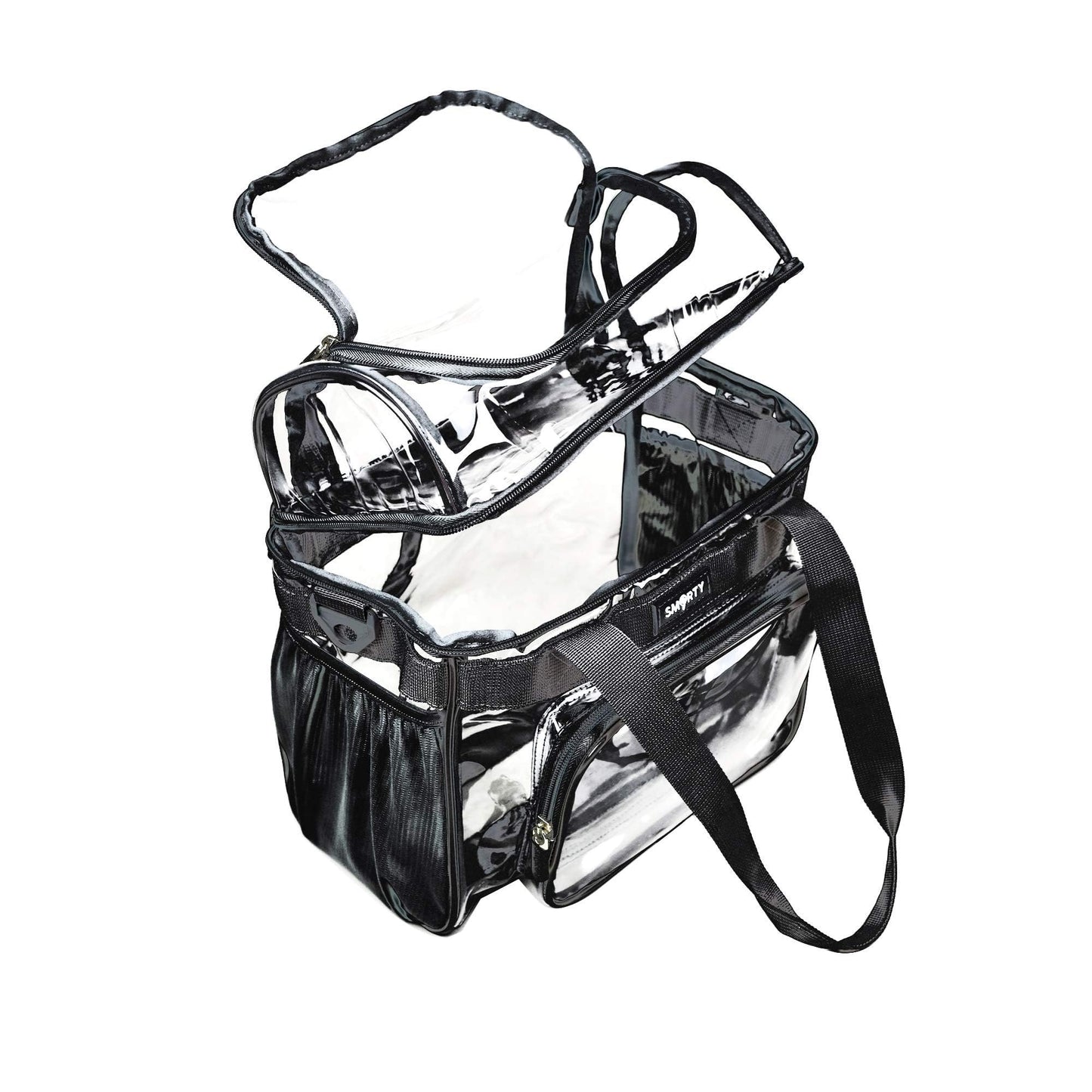 TXSN Large Clear Lunch Tote Heavy Duty Stadium Bag Approved Durable Crossbody Makeup Cosmetic Box for Men Women Work (Black, 12 x 6 x 12)