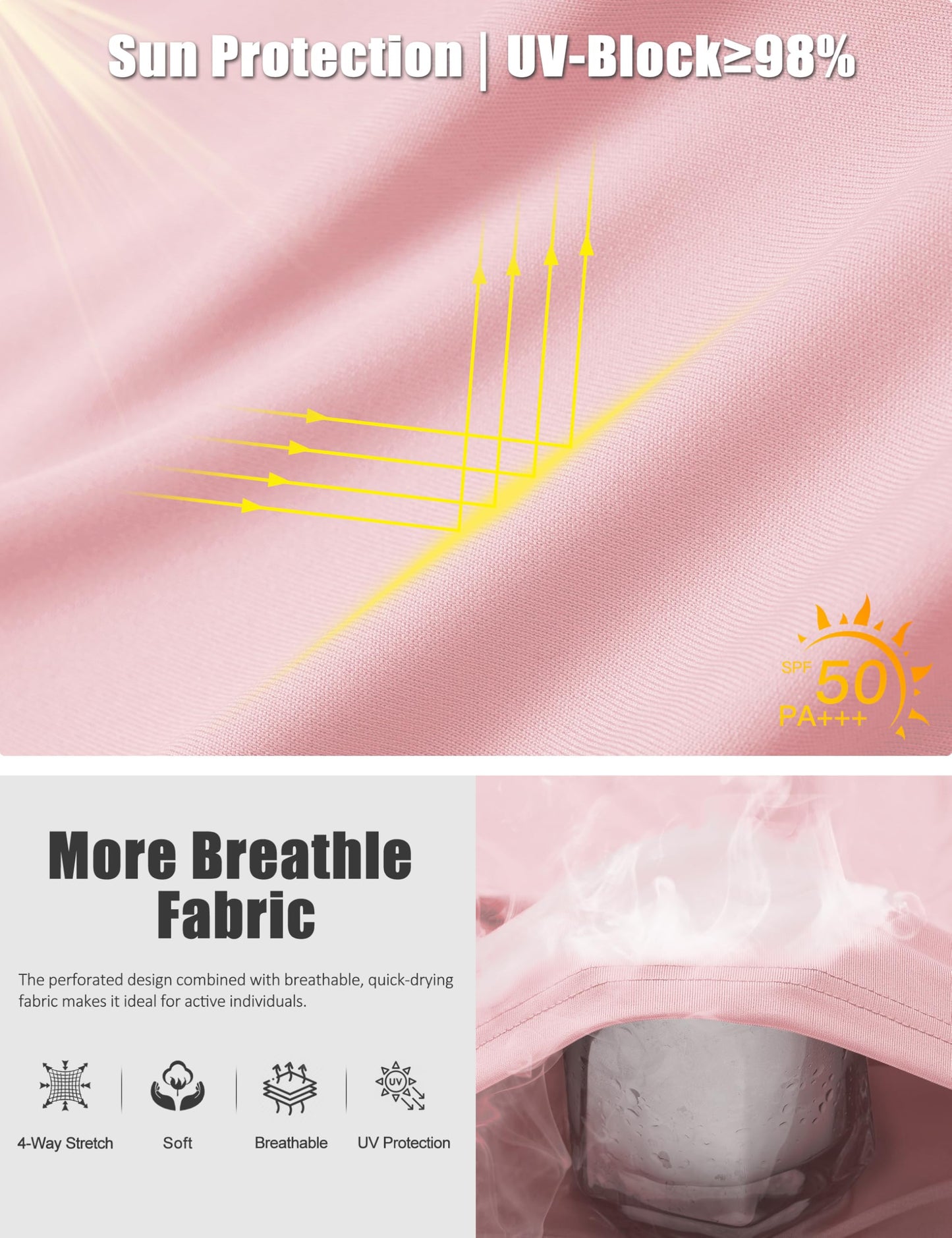 TACVASEN Men's Athletic Shirts Swim Short Sleeve Mens Workout Shirts Quick Dry Fit Running Performance Sun Protection UPF 50+ T-Shirt Light Pink 2XL