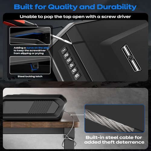 Gun Safe with LCD Display, ??.1s Quick Access Handgun Safe for 2-4 Pistols, Hand Gun Lock Box with Fingerprint | Keypad | and Keys for Home Drawer Bedside Nightstand TOPMEDA