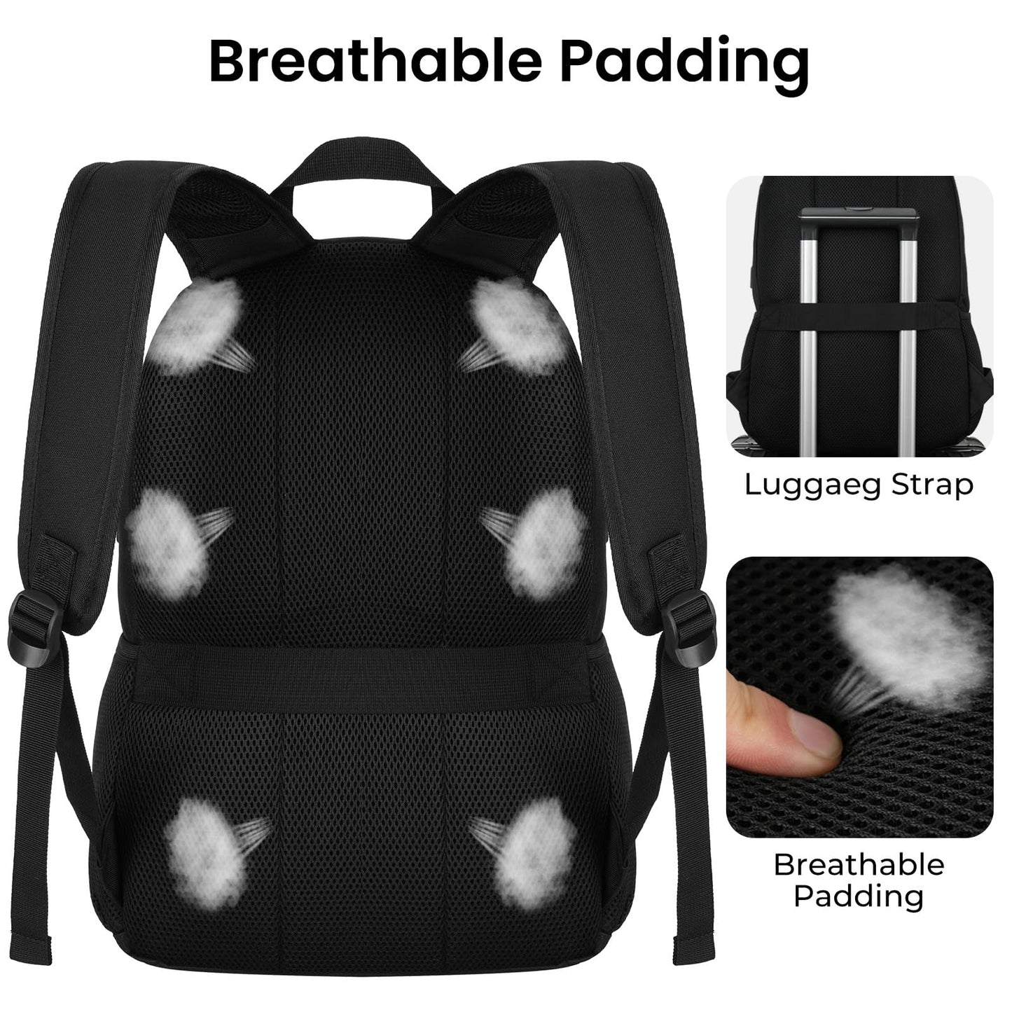 Atrgreu Black Backpack for Men and Women, Lightweight School Backpack Teen Boys Girls, Casual Bookbag, Daily-use Travel Laptop Backpack Fits 15.6 Inch Notebook