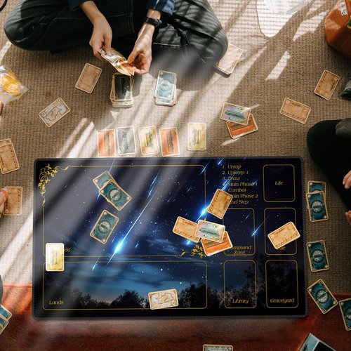 DEGDFSGR for MTG Playmat with Zones 24 x 14 inches for TCG Playmats Non-Slip Rubber Base Commander Play Mat for Magic The Gathering Playmat Iorcana Trading Card Game, Blue Sky Meteor Streaks