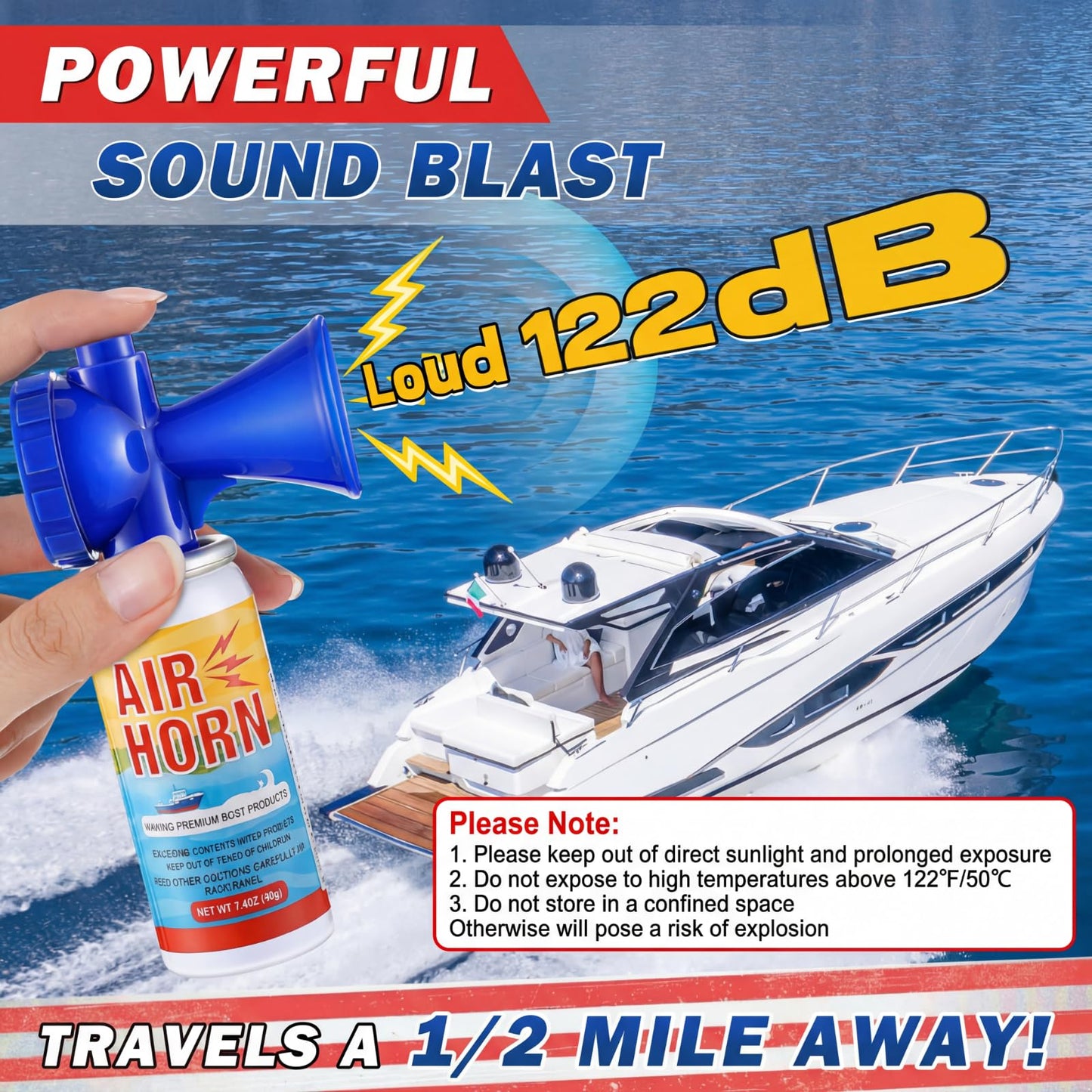 ElectricWise 1 Pack 1.4oz Mini Air Horn, 122DB Very Loud Air Horns Can, Marine Boat Horns for Safety, Meet Coast Guard, Fog Blow Horn Boat Accessories, Ideal for Boating, Camping, Hiking