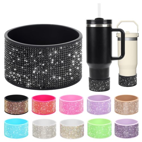 Rhinestone Silicone Boot for 40 oz Stanley Quencher, Anti-Slip Silicone Protector for 20/30 oz IceFlow Flip Tumblers, Cup Accessories for 2.85-2.95 inch Trapezoidal Cylinder Base Water Bottles Bottom