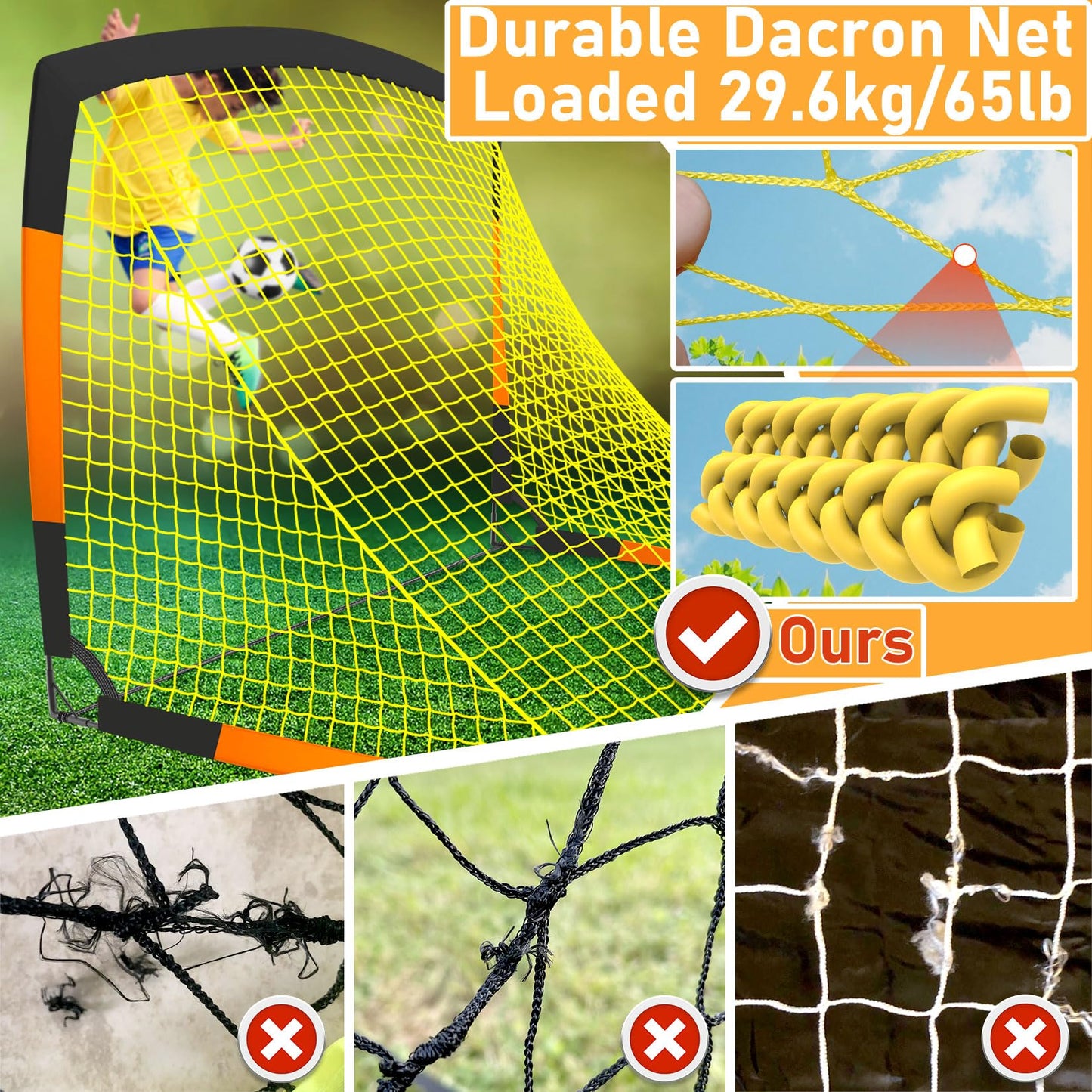 Happy Jump 7x5' & 5x3.6' Portable Soccer Goals for Kids Ages 6-14, Weatherproof Net and Steel Frame for Backyard Fun and Outdoor Training, Quick Setup and Sturdy for All Weather Conditions