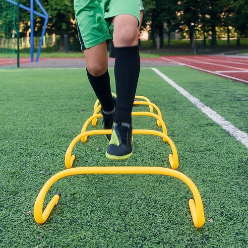 JellyArch Agility Training Equipment Soccer Speed Training Includes 4 Adjustable Soccer Agility Poles 4 Agility Hurdles 6 Soccer Cones for Youth Adults Athletes Football Soccer Training (Yellow)