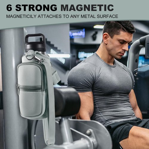 Magnetic Gym Bags for Men & Women with Adjustable Strap,Magnetic Bag Company Water Bottle Holder for Travel, Work,Sports,Water Bottle Sling Bag with Pocket (Gray)