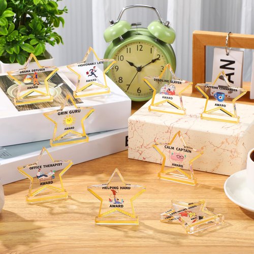 Cinnvoice 25 Pcs Funny Appreciation Awards Gifts Bulk Clear Acrylic Thank You Trophies Reward Plaque Motivational Small Employee Appreciation Gifts for Team Office Coworker Recognition(Star)