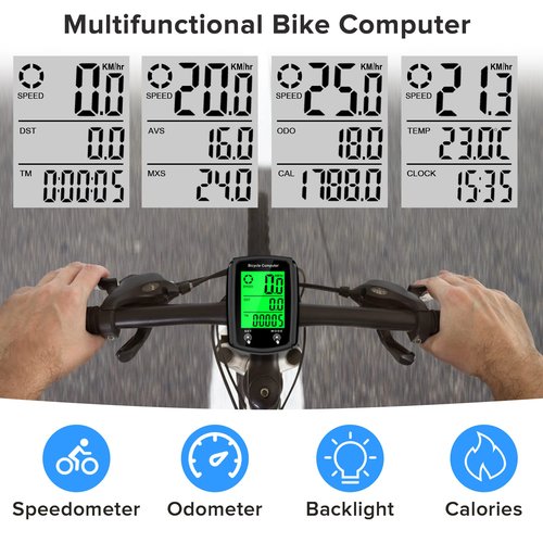 Hilceriy Bike Computer and Bicycle Odometer Wired MPH KM/H Bike Speedometer with Automatic Wake-Up Cycling Speed Tracker LCD Display & Single Mileage & Multi-Functions & Calories Statistics