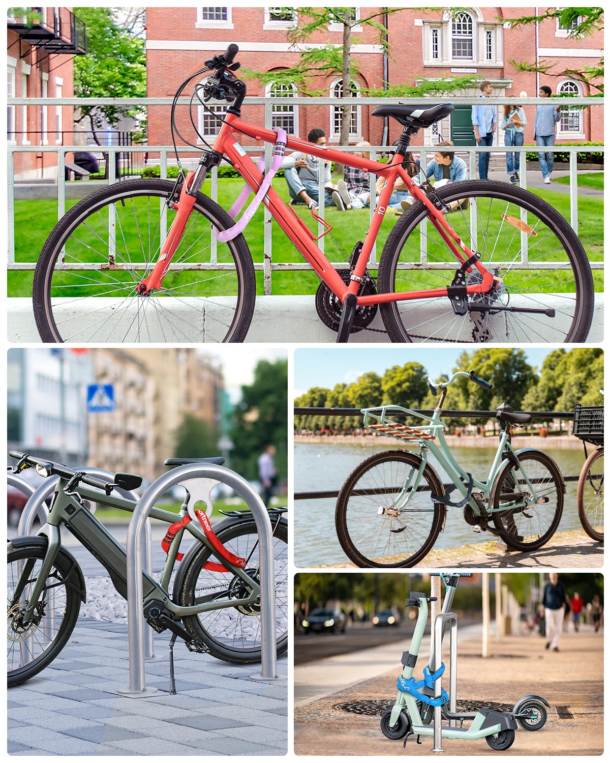 Sportneer Bike Lock: 5 Digit Combination High Security Anti Theft Bike Chain Lock - 3.2/3.6/4ft Heavy Duty Resettable Keyless Bicycle Lock for Bike, Motorcycle, Scooter, Door - 6mm Thick Pink