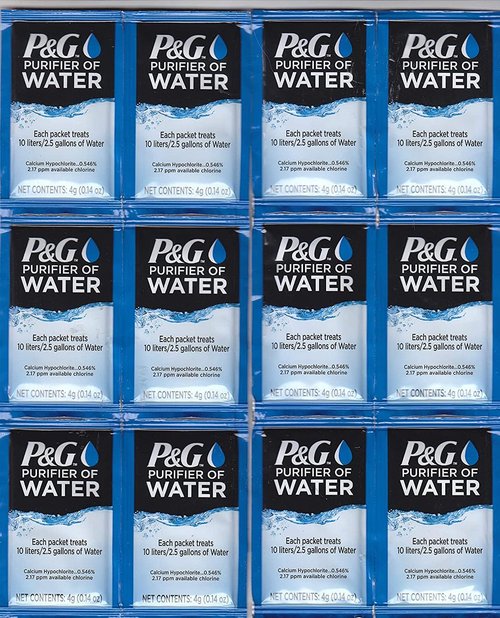 P&G Purifier of Water Portable Water Purifier Packets. Emergency Water Filter Purification Powder Packs for Camping, Hiking, Backpacking, Hunting, and Traveling. (12 Packets)