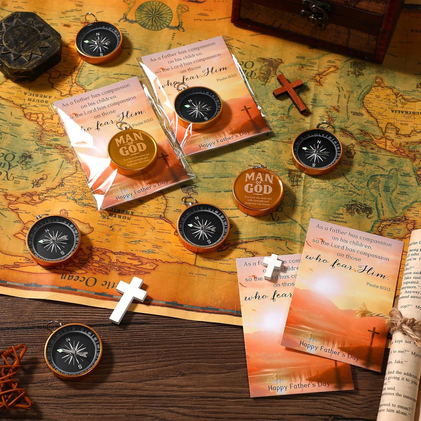 20 Sets Compass Bulk Father Bible Verse Mini Compass Man of God Religious Cards Christian Cards and OPP Bags for Dad Pastors Gifts Church Nautical Travel Themed Party Decor