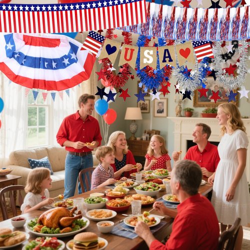 4th of July Car Parade Decorations Kit Patriotic Golf Cart Decor American Flags Bunting Pleated Fan Flag Metallic Stars Fringe Banner Garland Star Car Stickers for Independence Day Memorial Day