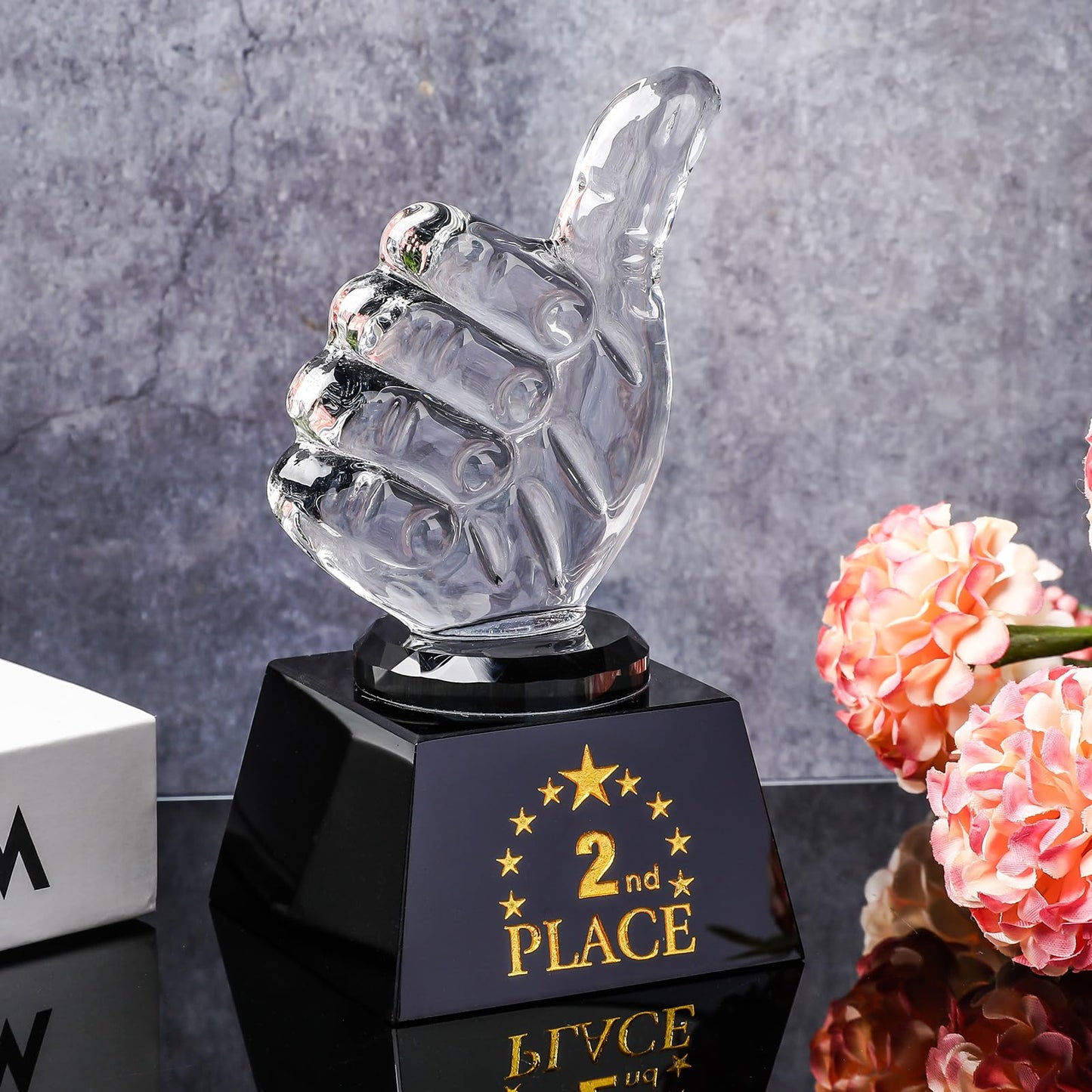 LONGWIN 1st 2nd 3rd Place Trophy Set Glass with Thumbs Up for Winner, 2nd Place Trophy Award for Sports Tournaments Talent Show Competitions