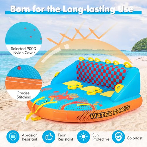 SPORFIT Towable Tubes for Boating, Water Towables for Boats to Pull 2-3 Riders, Water Tubes Pool Raft with Sofa Style Backrest, Heavy-Duty Nylon Cover, Front & Back Tow Points