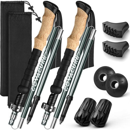 COVACURE Cork Handle Trekking Poles - Collapsible Hiking Sticks with Anti-Shock Tips, Lightweight & Foldable Walking Sticks for Snow Trails & Mountain Climbs, Durable Trekking Gear for Men and Women