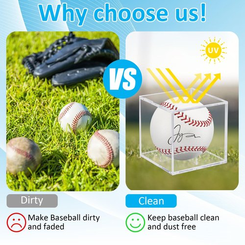 Baseball Display Case, UV Protected Baseball Holder Display Case for Official Size Balls, 3/6/9/12 Pcs Available Baseball Box, Clear Acrylic Memorabilia Autograph Square Cube (3 pcs)