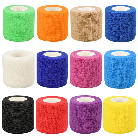 2" Self Adhesive Bandage Wraps, 12pcs Vet Wraps, 12 Colors, 5 Yard Self Adherent Wraps for Sports, Wrist, Ankle and Swelling