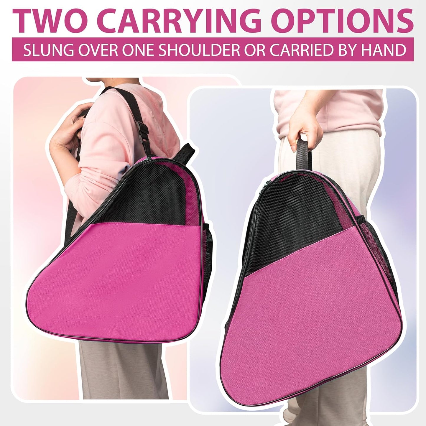 Ice Skate Bag, Large Capacity Roller Skate Bag for Both Kids and Adults, Breathable Figure Skating Bag with Adjustable Shoulder Strap Fit for Roller, Ice, Inline Skates