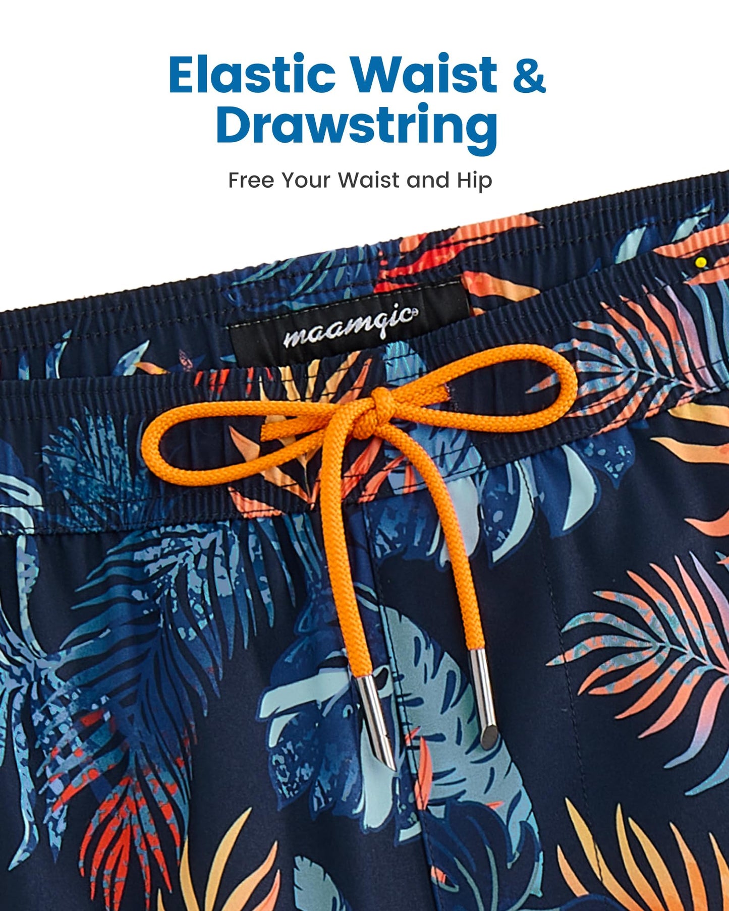 maamgic 2 in 1 Mens Swim Trunks 7 Inch Swim Shorts Swim Suits Board Shorts Palm Navy-Orange X-Small