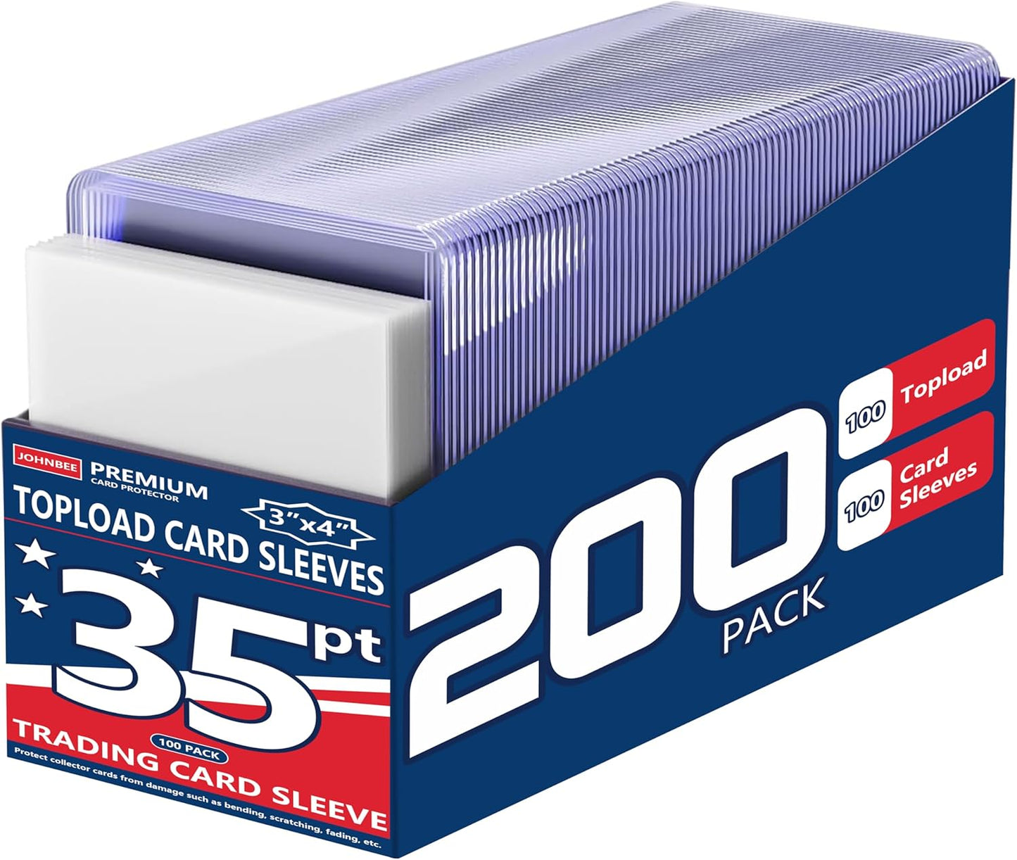 200 Card Sleeves - 3"x4" Hard Plastic Top Loaders for Cards - Trading Card Sleeve & Baseball Card Holder - Premium Topload Ablum Photocard Holder for Sports, Game & Kpop Cards (100Soft+100Hard)