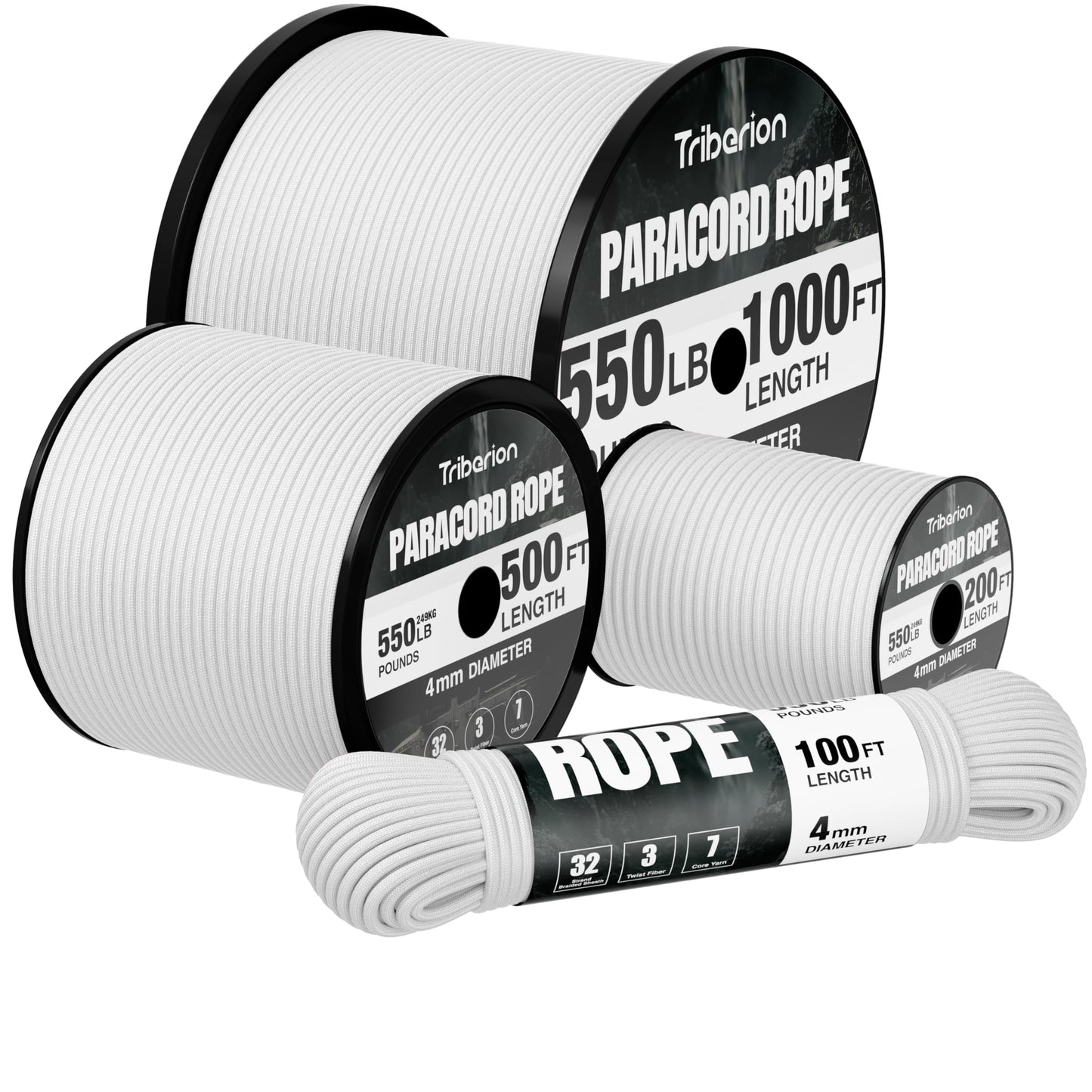 Paracord Rope 550 lb - 500ft 5/32" Parachute Cord 4MM 7-Strand para Cord - Heavy Duty Spool String for Survival,Camping Gear, Survival Bracelet, Clothesline - White