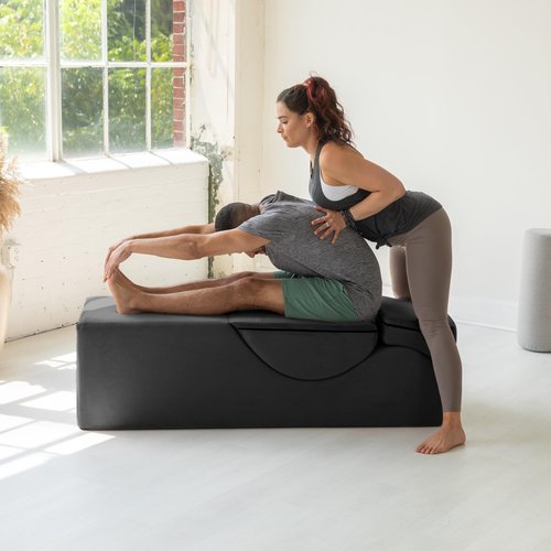 Avana Kami Convertible Chaise/Bed Bench for Yoga & Massage - 2-in-1 End of Bed Ottoman with Concealed Fold Out Yoga Lounge Chair, 18" Wide, Microvelvet Bone Ivory