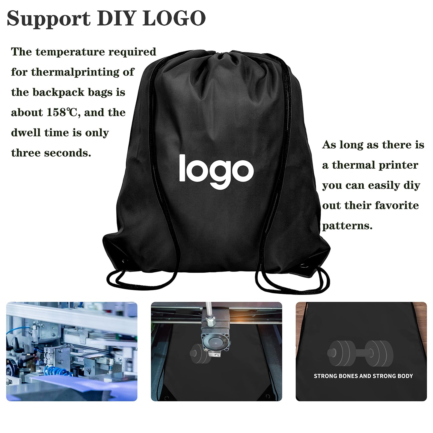 Topspeeder 10Pcs Black Drawstring Backpack Bags Sack Pack Cinch Tote Sport Bulk Storage Polyester Bag for Gym Traveling