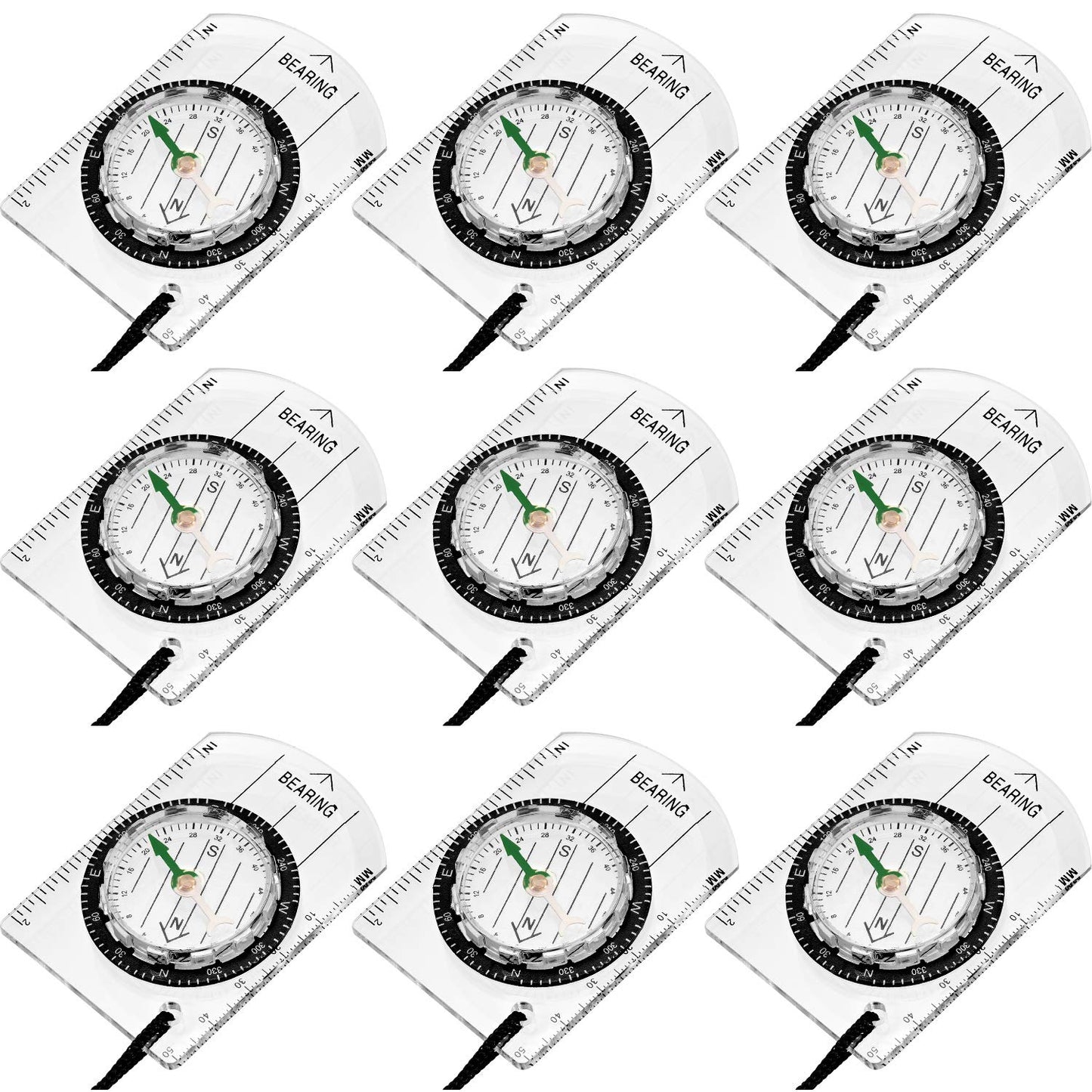 BBTO 9 Pieces Orienteering Compass Hiking Backpacking Camping Compass Map Reading Outdoor Waterproof Tool for Scout Kids Women