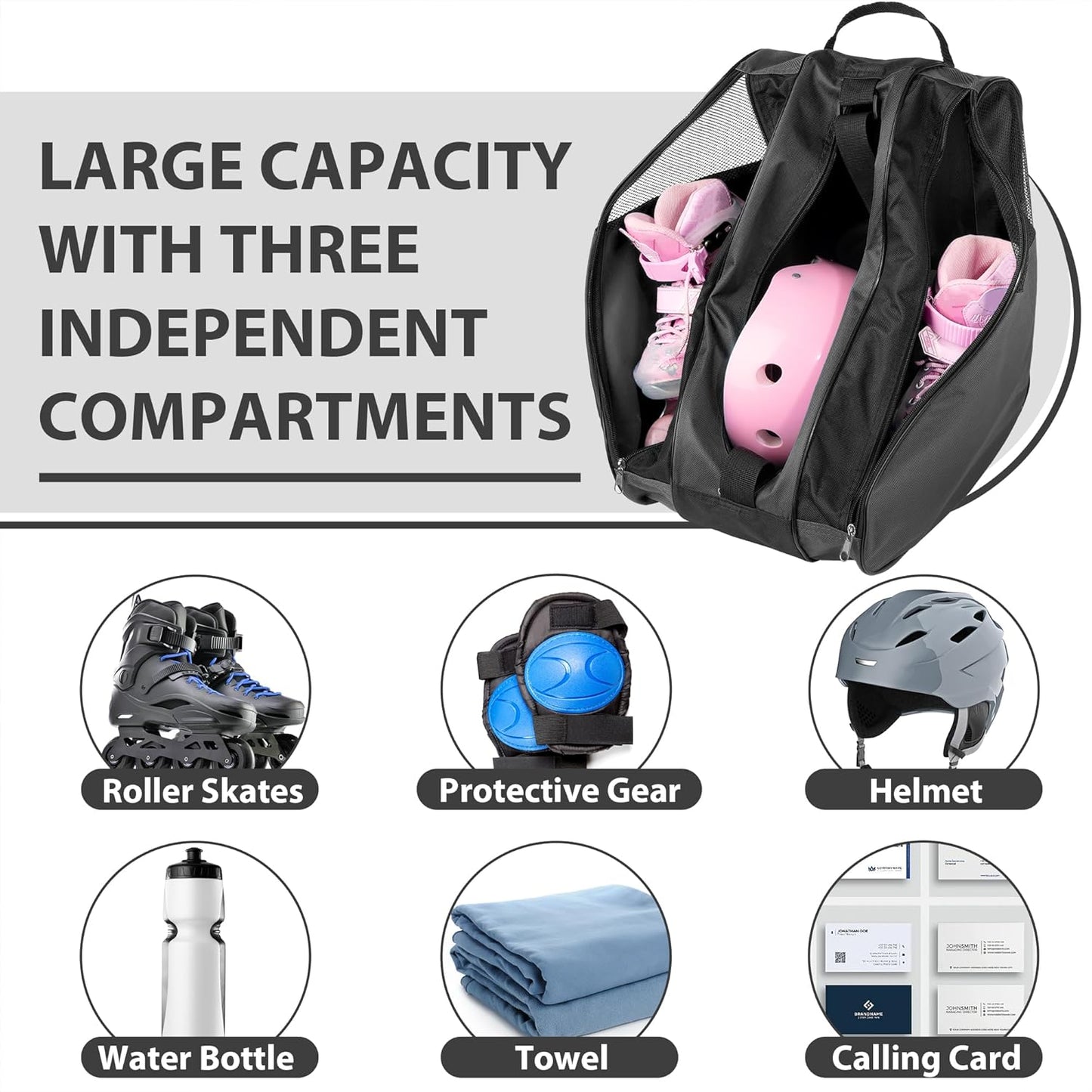 Ice Skate Bag, Large Capacity Roller Skate Bag for Both Kids and Adults, Breathable Figure Skating Bag with Adjustable Shoulder Strap Fit for Roller, Ice, Inline Skates