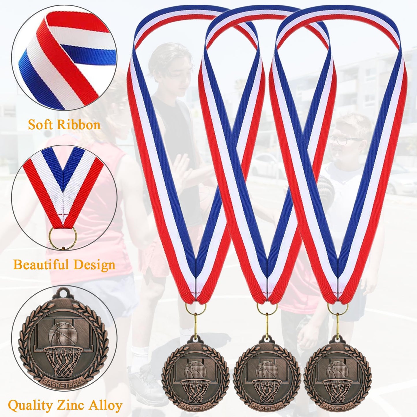 Donrime Basketball Medals for Awards - 12 Pack Bronze Metal Medal for Basketball Team, Sports Day Favors Prizes for Kids Boys Children Adults(Bronze)