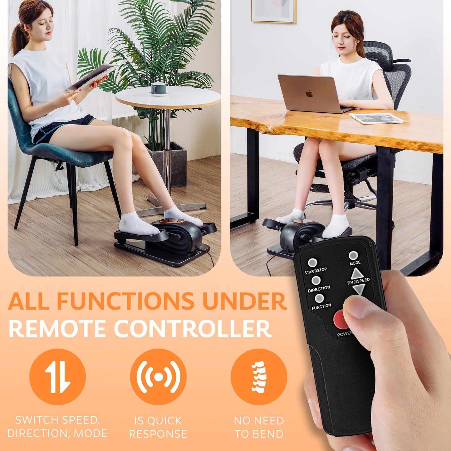 Under Desk Elliptical Exercise Machine, Electric Leg Exerciser with 12 Speeds, Forward & Reverse Modes,Quiet Compact Seated Pedal Stepper Machine with Remote Control for Seniors & Adults (Black)