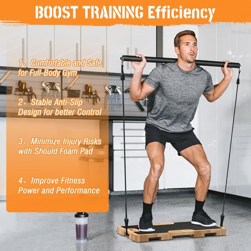 Zaldia Wooden Fitness Board - Resistance Band Workout Footplate with Foam Pad & Storage Bag - Wood Exercise Step Platform with Non-Slip Surface for Home Body Gym, Strength Training