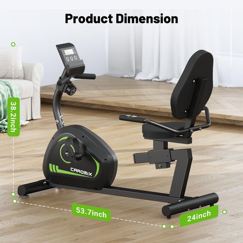 Caromix Recumbent Exercise Bike for Adults Seniors, Stationary Bike for Home with Comfortable Seat and Heart Rate Handle, Magnetic Resistance Indoor Cycling Bike with 300LBS for Cardio Workout (Black)
