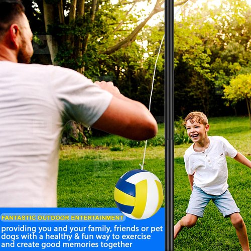 Tetherball Set, Portable Tetherball Ball and Rope, Heavy Duty Tether Balls and Rope Set with Pole & Base for Backyard Lawn Beach Dog, Adjustable Height Tetherball Equipment for Outdoor Family Fun Game