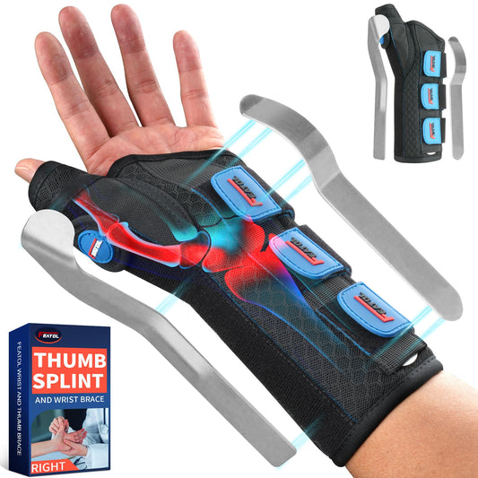 FEATOL Carpal Tunnel Wrist Brace Night Support, Thumb Spica Splint Left Hand for De Quervains Tenosynovitis, Tendonitis, Thumb Brace for Women Men, Black Blue, Medium/Large